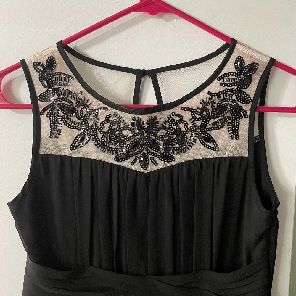 Speechless Formal Long Black Dress with White Mesh Fabric and Black Sequins